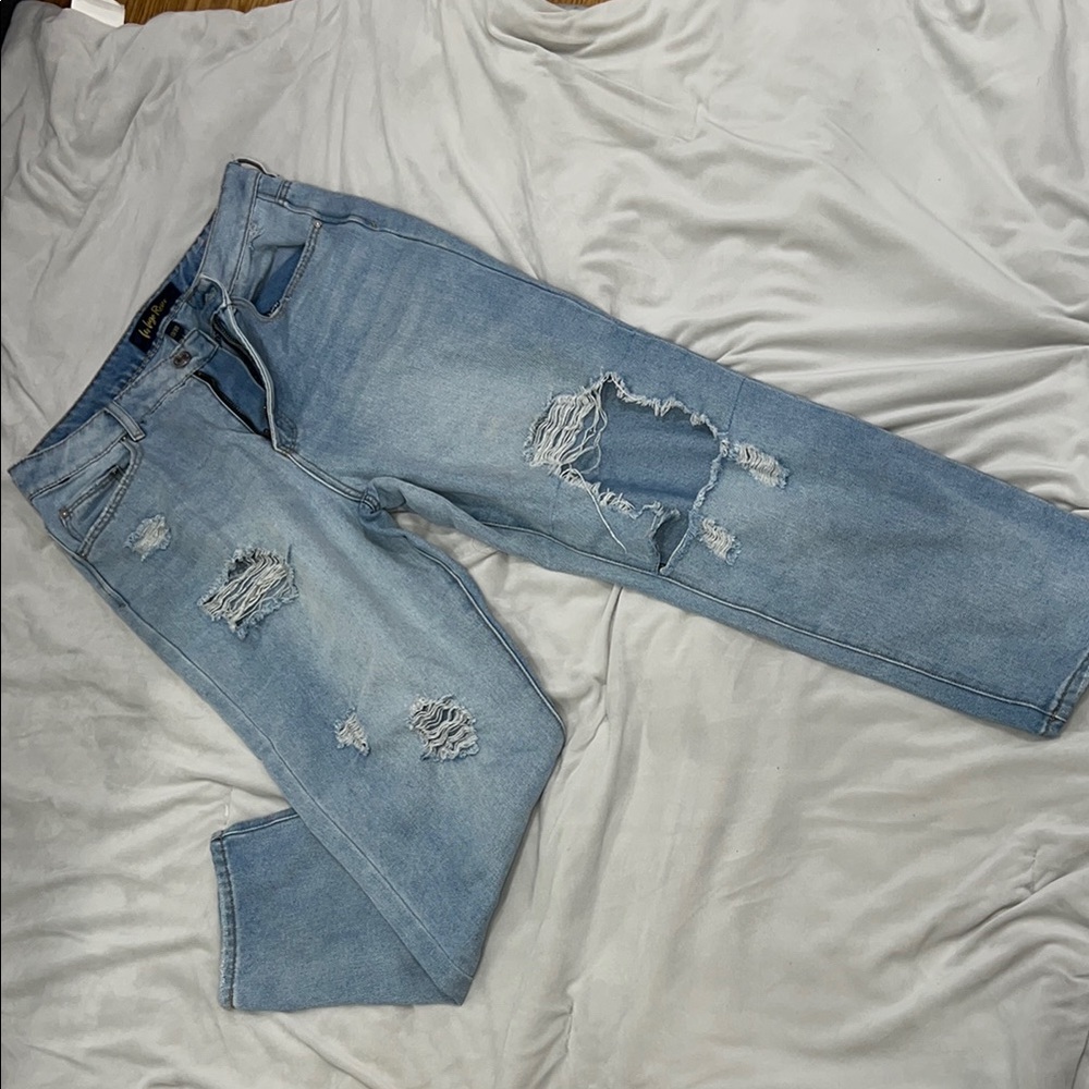 Womens Light Blue Distressed Jeans